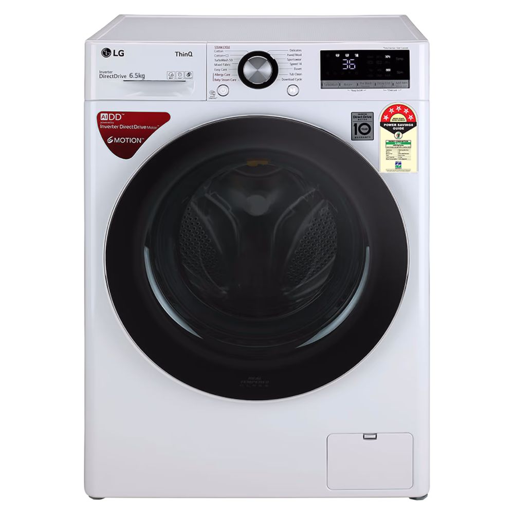 LG 6.5 Kg 5 Star Fully Automatic Front Load Washing Machine with Direct Drive Motor & AI DD Technology (FHV1265ZFW, White)
LG 6.5 Kg 5 Star Fully Automatic Front Load Washing Machine with Direct Drive Motor & AI DD Technology (FHV1265ZFW, White)