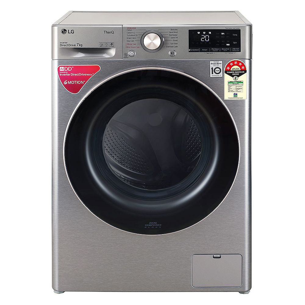LG 7 Kg 5 Star Fully Automatic Front Load Washing Machine with AI DD Motor & Turbo Wash Technology (FHV1207BWP, Platinum)
LG 7 Kg 5 Star Fully Automatic Front Load Washing Machine with AI DD Motor & Turbo Wash Technology (FHV1207BWP, Platinum)