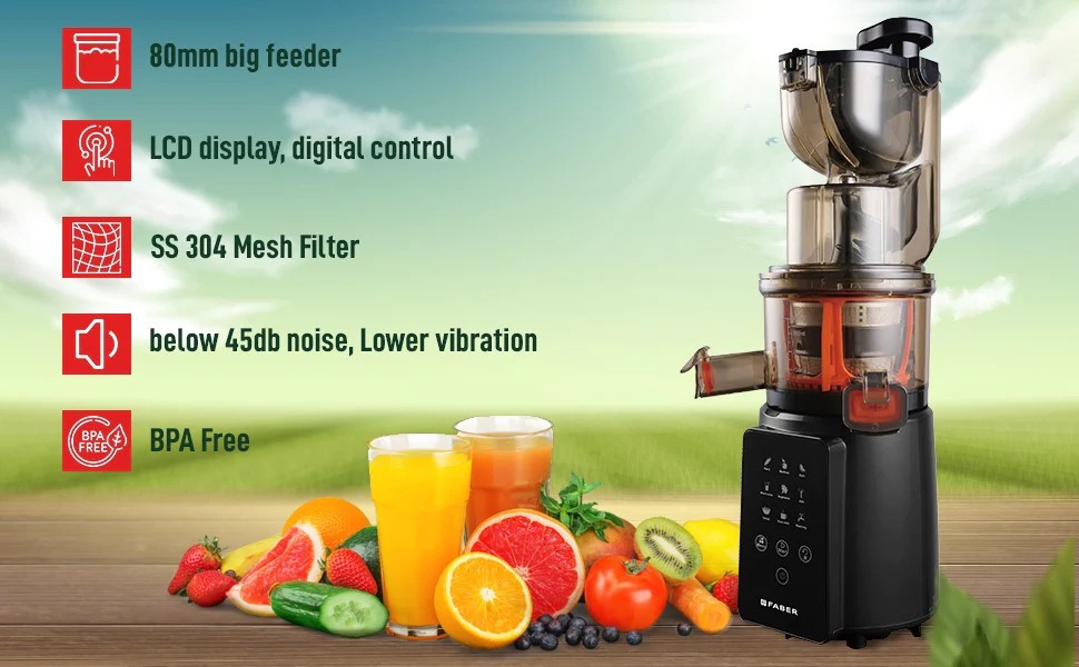 Faber Slow Juicer with LCD Display, Digital control, 60 RPM Low Speed