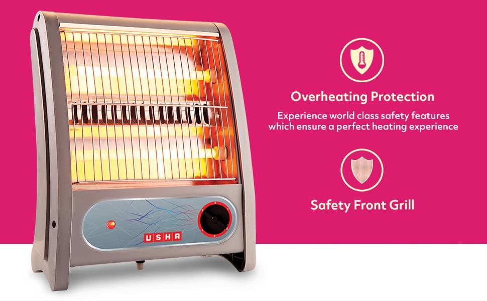 USHA Quartz Room Heater with Overheating Protection, 800 Watts, Two