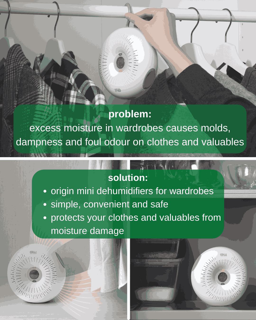 Origin Wardrobe Dehumidifier with Reduces Humidity in the Air, Air Flow