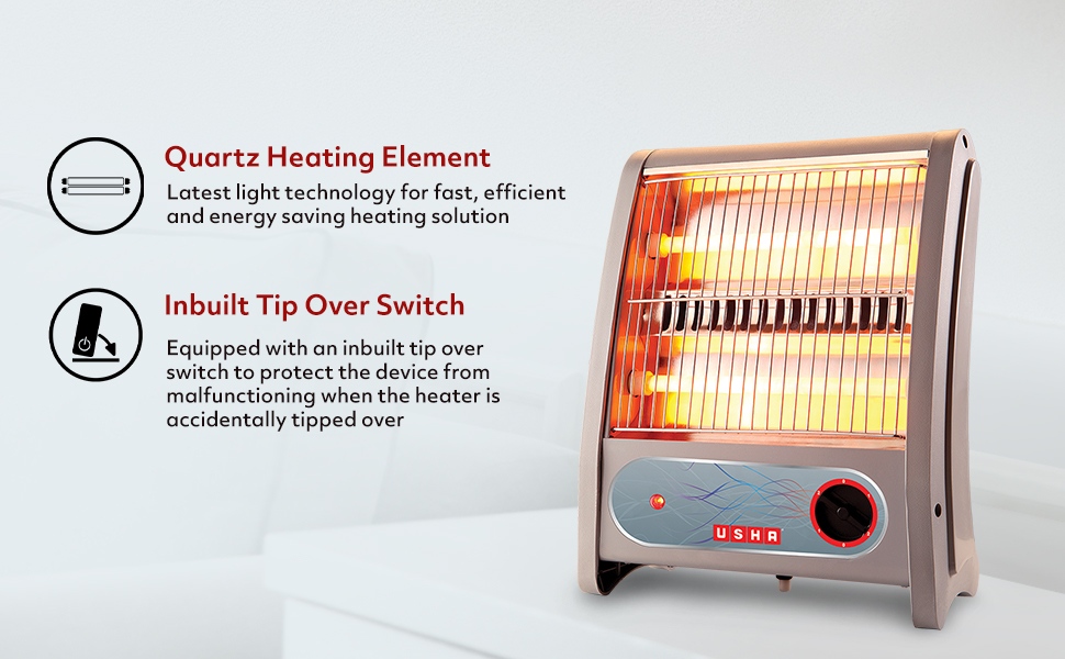 USHA Quartz Room Heater with Overheating Protection, 800 Watts, Two