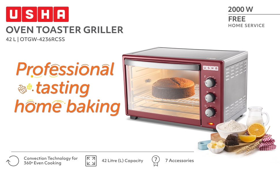 Usha 42 Litres Oven Toaster Grillers with Glass Door, Rotisserie and