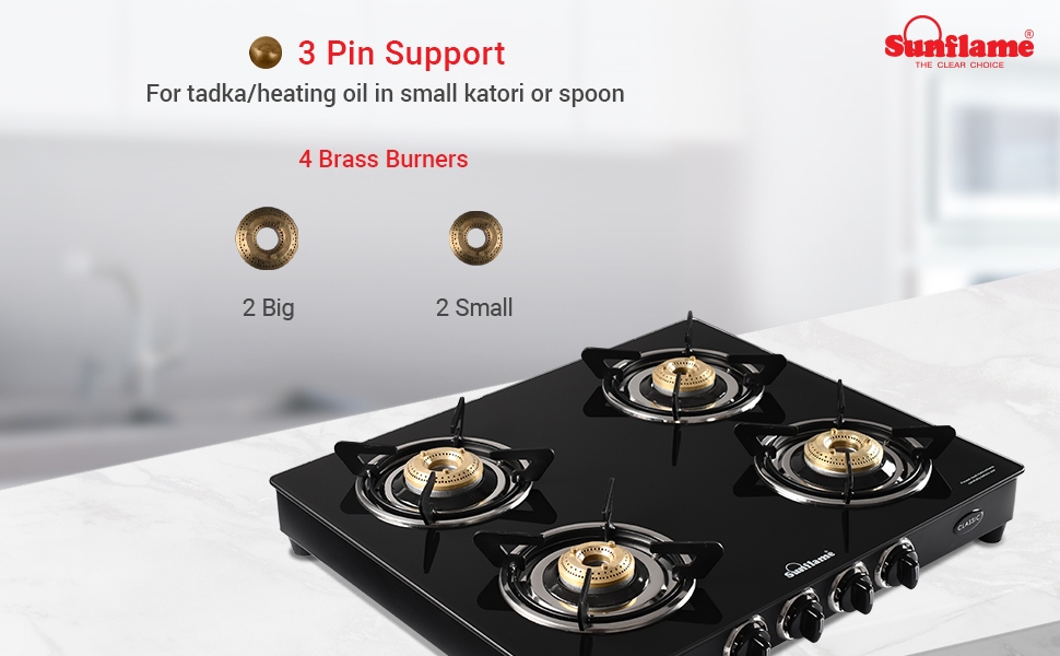 Sunflame 4B Astra Cooktop with 4 Highquality Brass Burners, Burner Segregation, Powder Coated