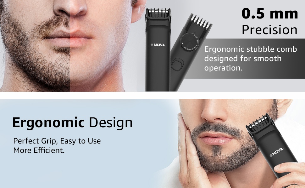 Nova Trimmer with 20 Length Setting, Stainless Steel Blades (Black, NHT