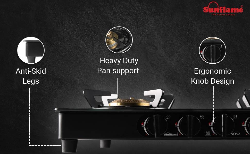 Sunflame Nova Cooktop with 4 Brass Burner with Manual Ignition