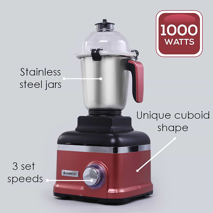 Wonderchef 4 Jars 3 Speed Setting 1000 Watts Mixer Grinder with Heavy