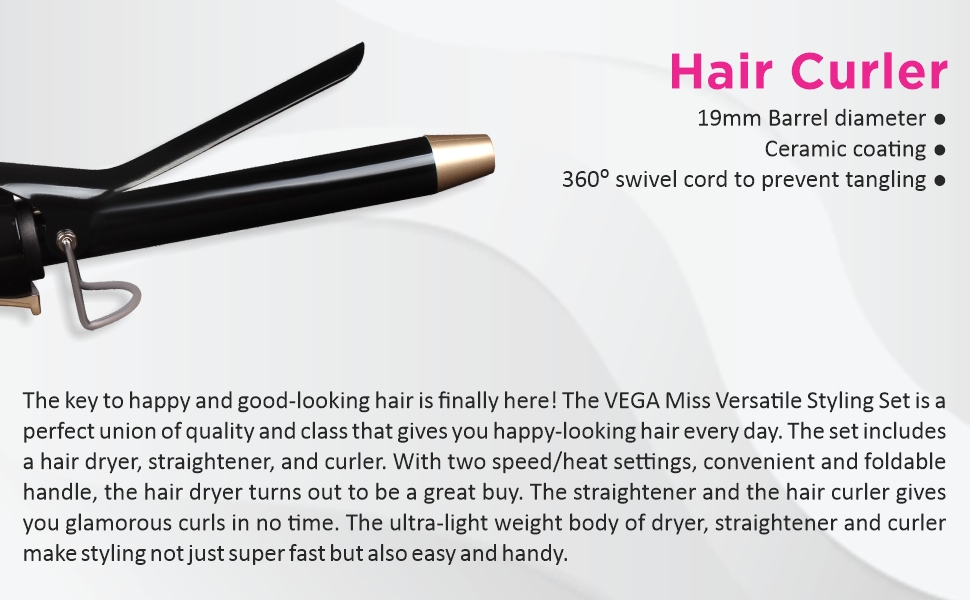 Vega Miss Versatile Styling Set with Ceramic Coated Plates, LED Power