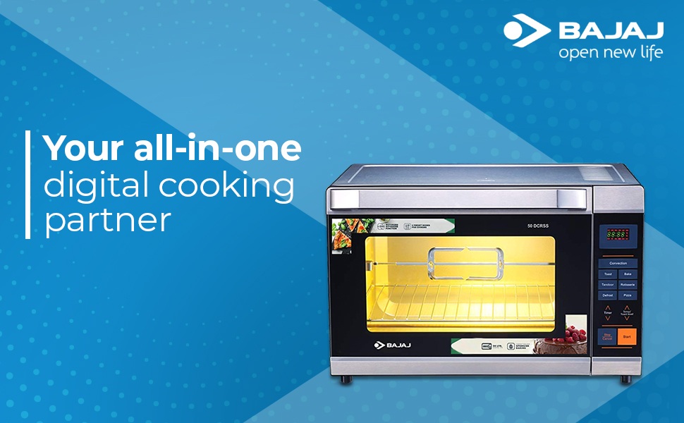 Bajaj 50 Litres Oven Toaster Grillers with Glass Door, Digital Timer, Stainless Steel Body, 1400