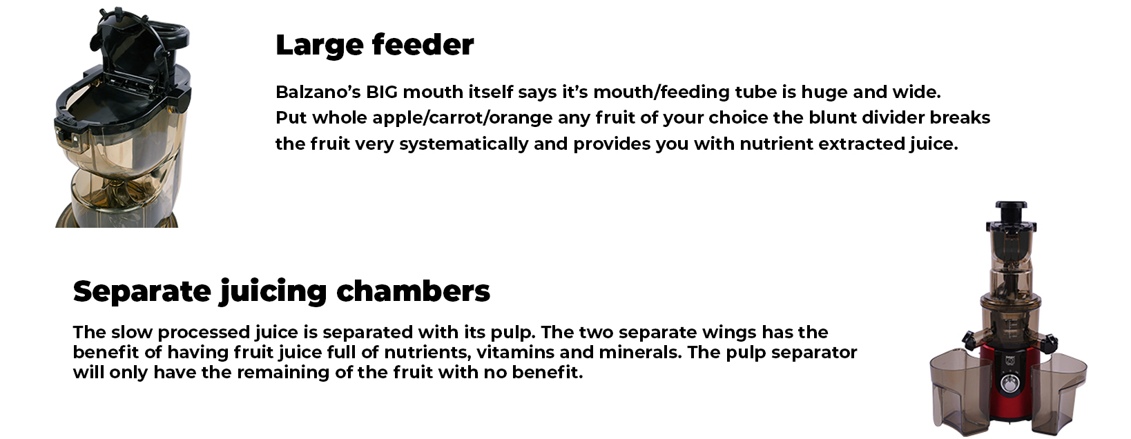 Balzano Cold Press Slow Juicer with Juicemax Technology, 200Watts