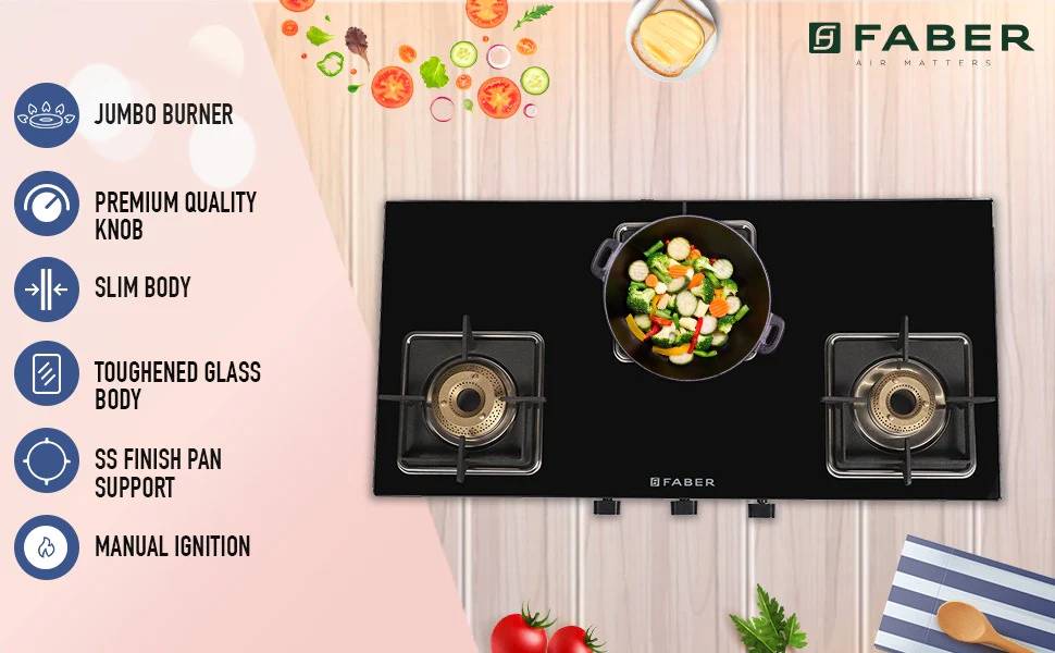 Faber Remo Cooktop with Premium Quality Knob, Manual ignition, Brass burner (Black, 3BB BK