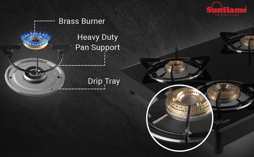 Sunflame Nova Cooktop with 4 Brass Burner with Manual Ignition