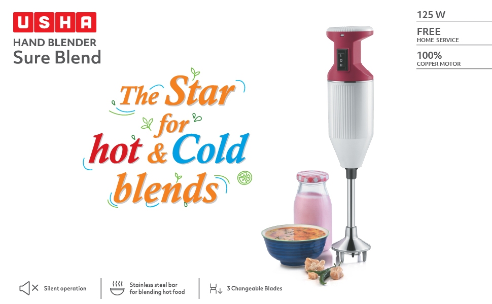 Usha Hand Blender with 3 Stainless Steel Blades, Silent Operation