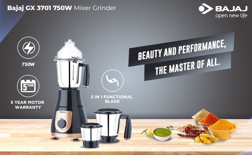 Bajaj GX 3701 Mixer Grinder with MultiTasker Blade ,750 Watts, 100
