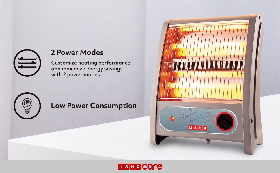 USHA Quartz Room Heater with Overheating Protection, 800 Watts, Two