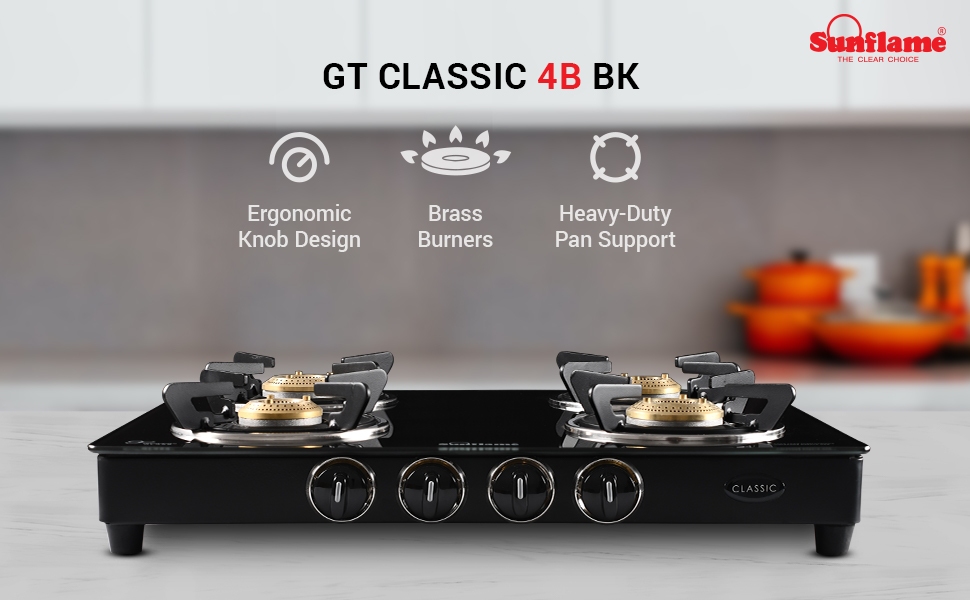 Sunflame 4B Astra Cooktop with 4 Highquality Brass Burners, Burner