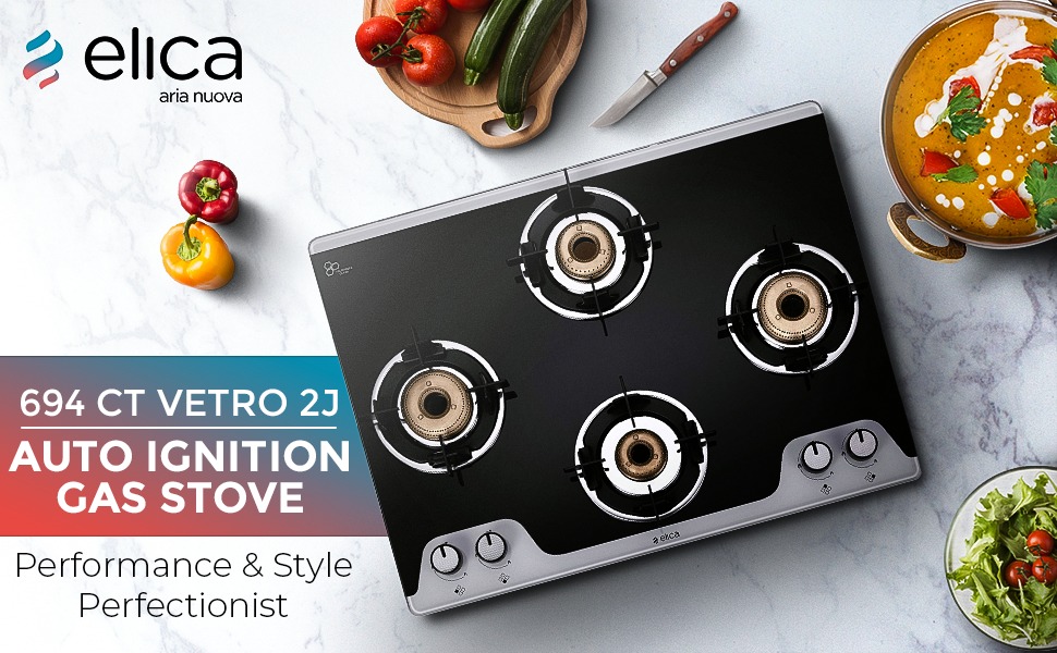 Elica 694 CT Verto 2J Cooktop with Double Drip Tray, Auto Ignition