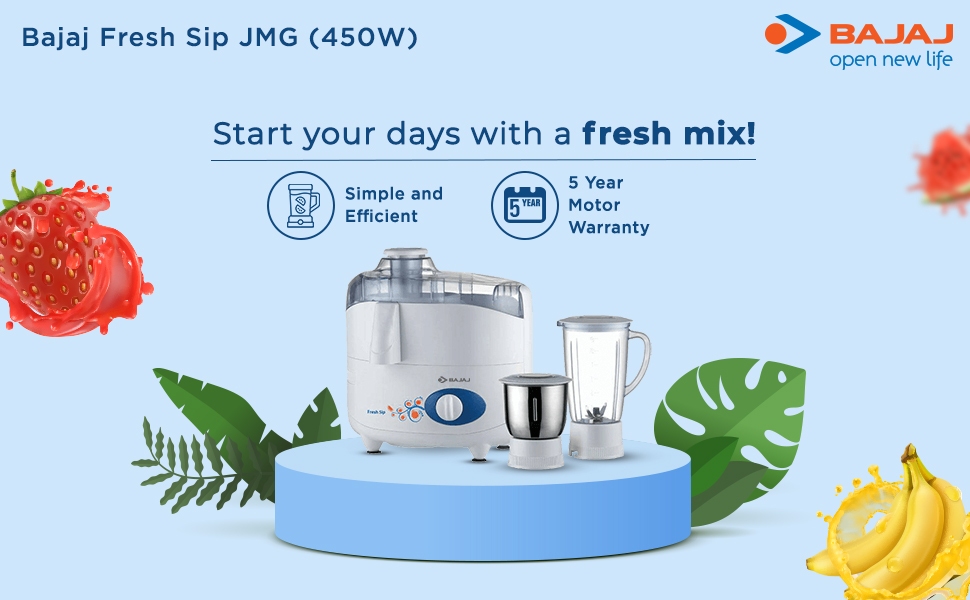 Bajaj Fresh Sip Juicer Mixer Grinder with 3 Speed Setting, 100 Copper