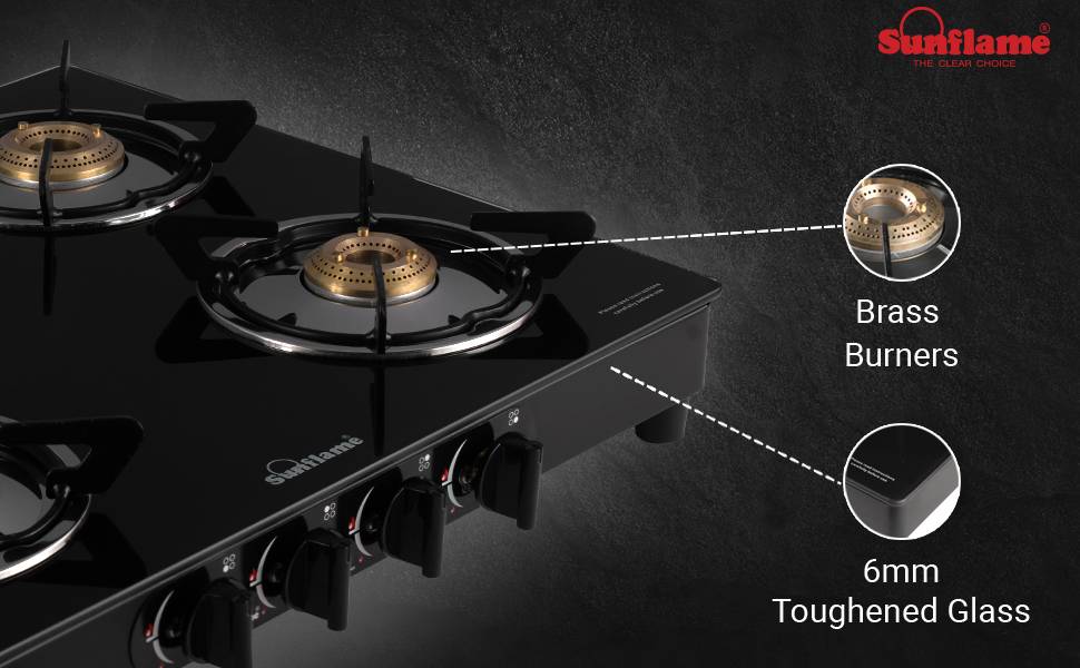 Sunflame Nova Cooktop with 4 Brass Burner with Manual Ignition