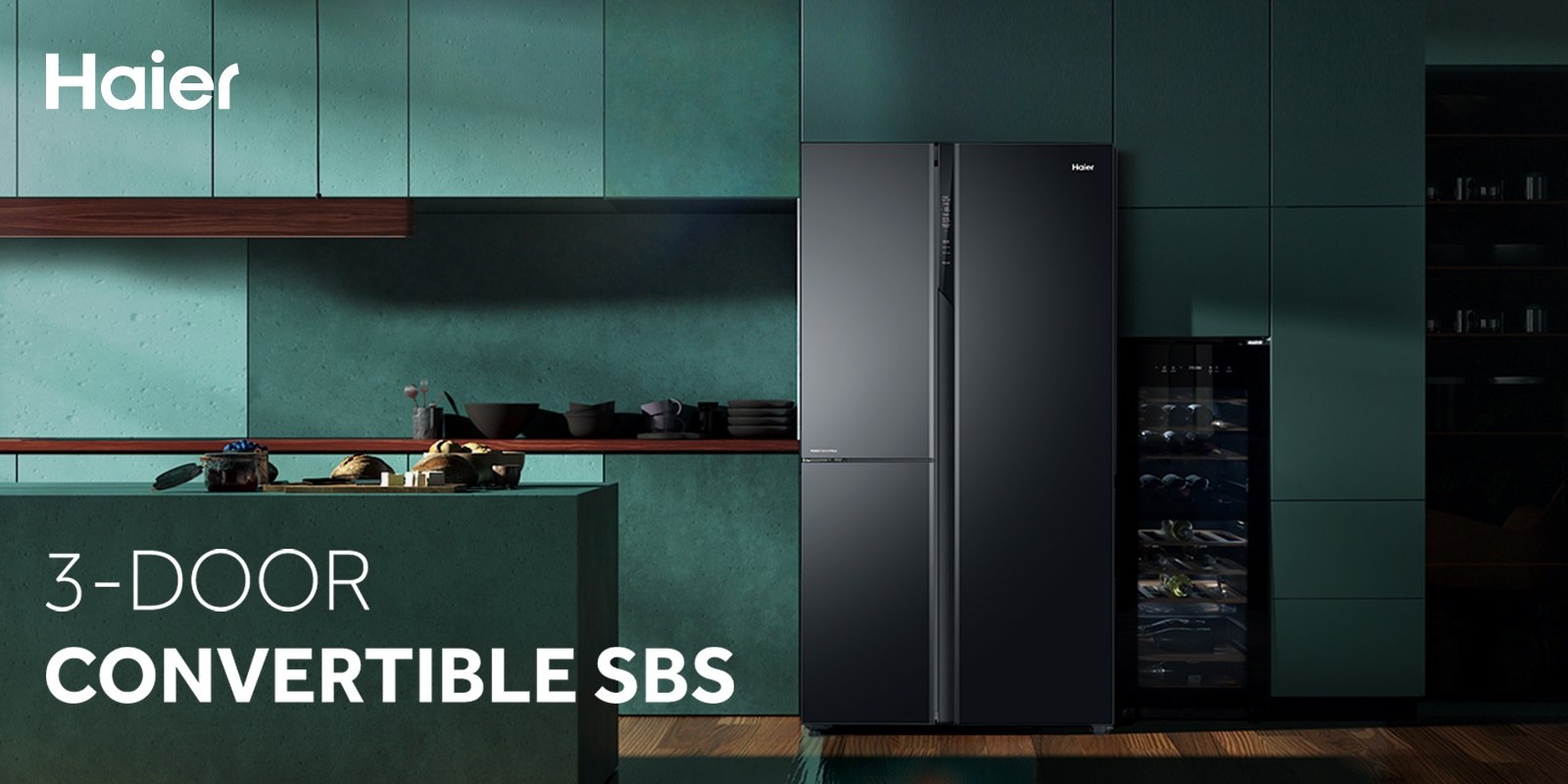 Haier 628 Ltrs Side By Side Refrigerator (HRT683KG, Black Glass