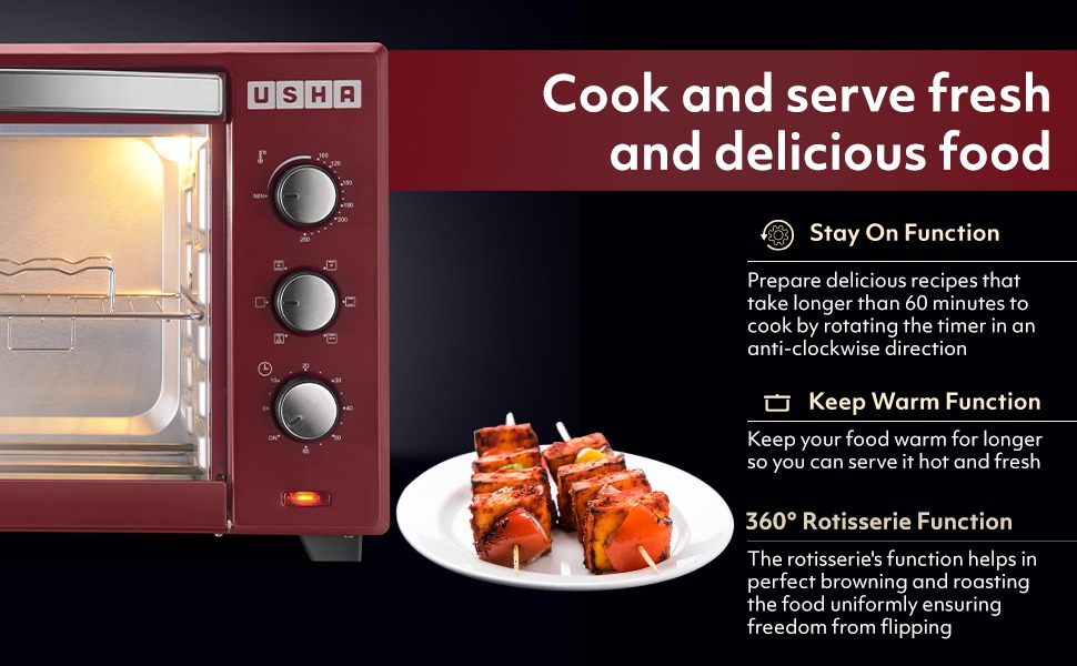 Usha 42 Litres Oven Toaster Grillers with Glass Door, Rotisserie and