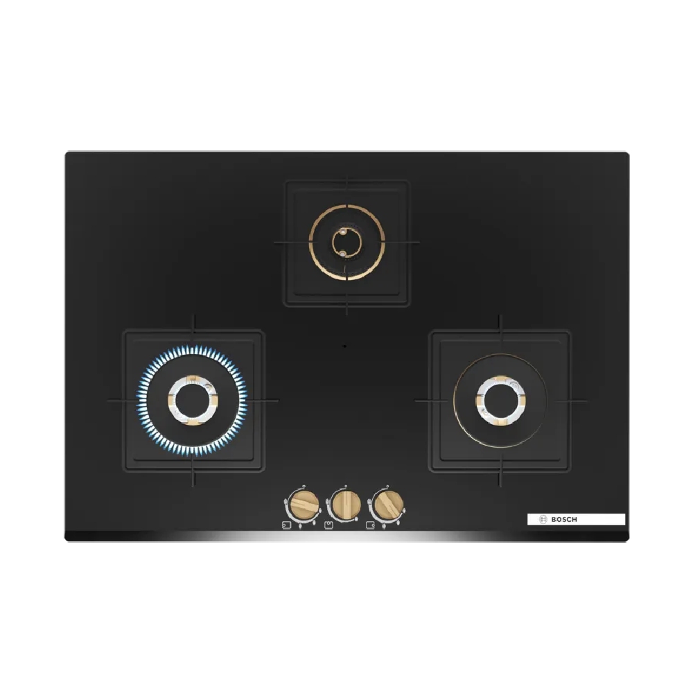 

Bosch 75 cm Gas Hob with 3 Burner, Tempered Glass, Sword Knobs, Flame Failure Safety Device (Black, PND7B6G20I)