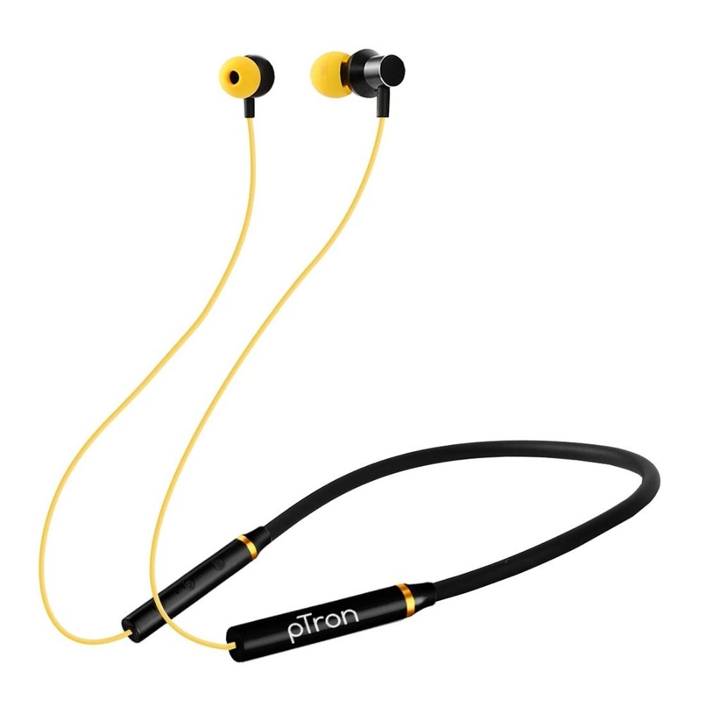 

pTron Tangentbeat Wireless Bluetooth Neckband With Passive Noise Cancellation, 8 Hours Playback-time (Black & Yellow)
