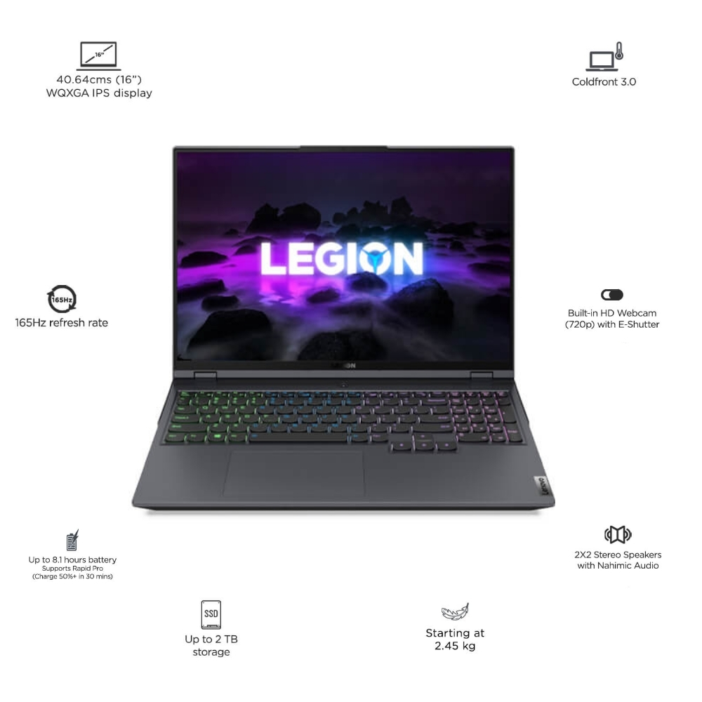 

Legion 5 Pro 16ACH6H 82JQ0062IN Gaming Laptop (AMD Ryzen 7 Processor / 16 GB RAM / 1 TB SSD / 16" FHD Display / 6 GB NVIDIA Graphics /Windows 10 /MSO), Grey