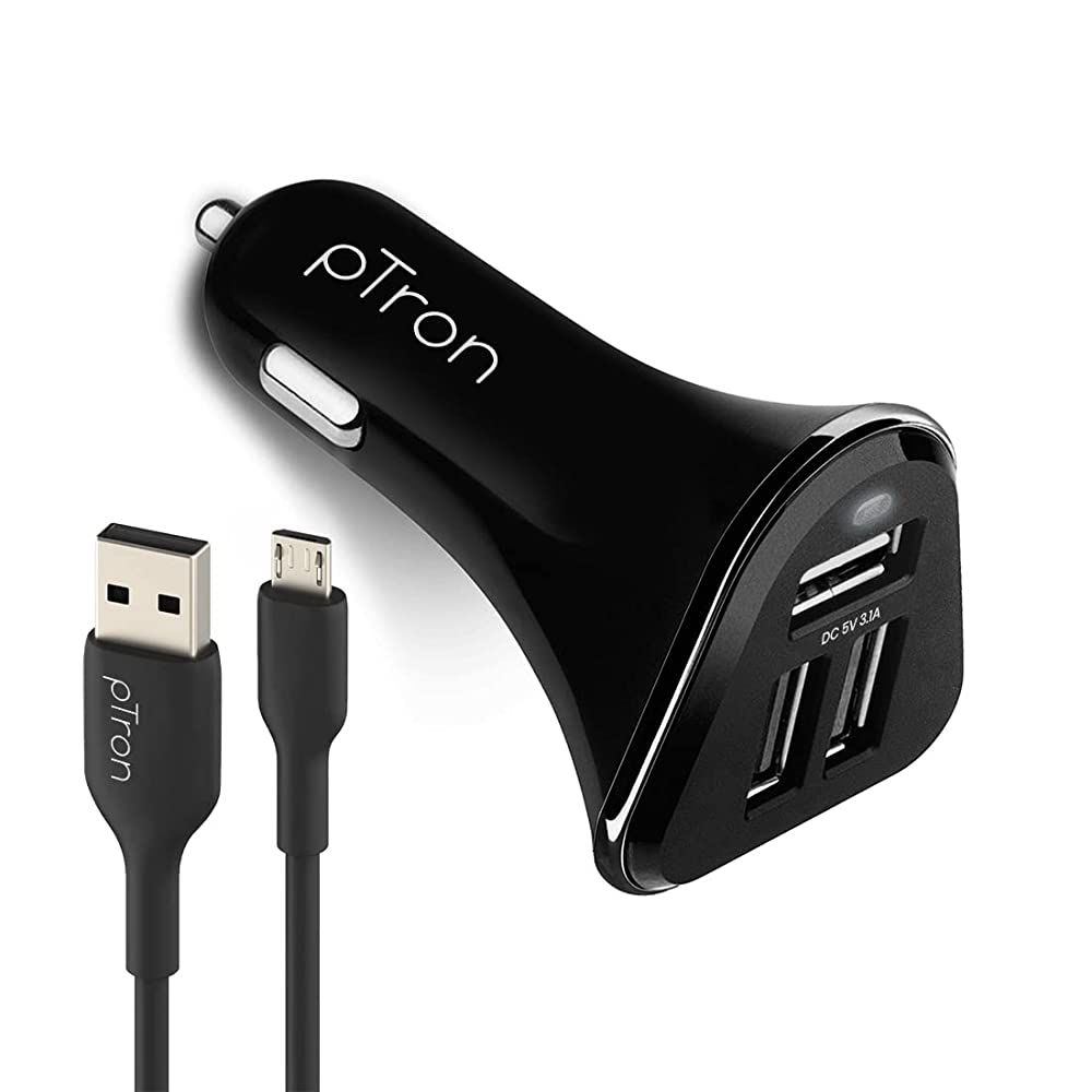 

PTron Bullet Car Charger with 3.1A charging speed, surge current protection, surge voltage protection