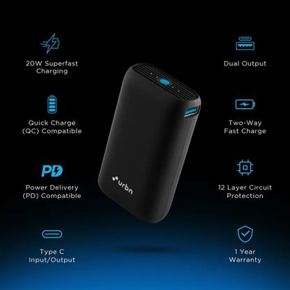 URBN 10000 mAh Nano 20W Power Bank with 12 Layer Circuit Protection, PD  Charging (Black) Price in India - buy URBN 10000 mAh Nano 20W Power Bank  with 12 Layer Circuit Protection,