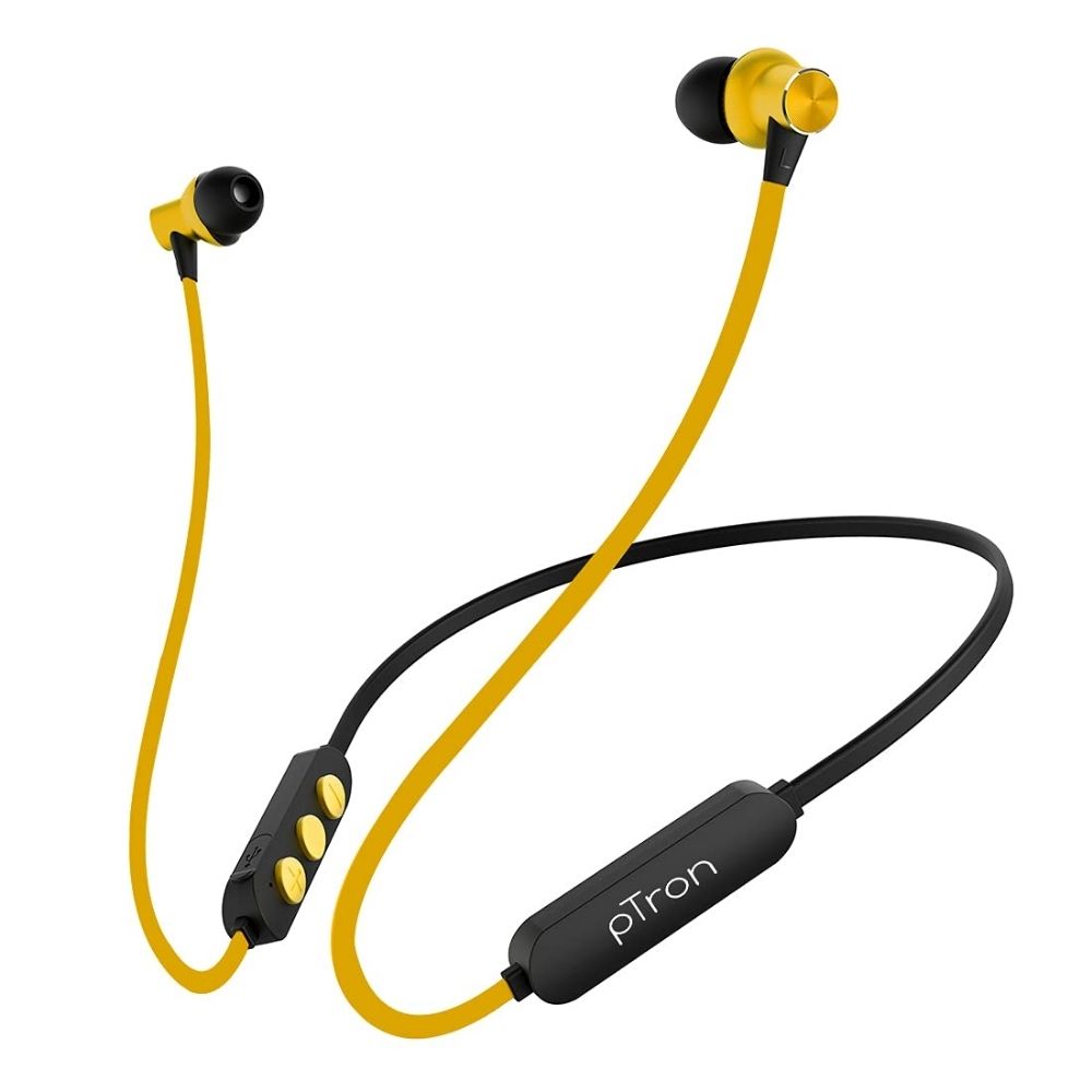 

pTron Bassfest Plus Wireless Headphones with IPX4 Water & Sweat Resistant Rating, 3-Button In-line Remote (Black & Yellow)
