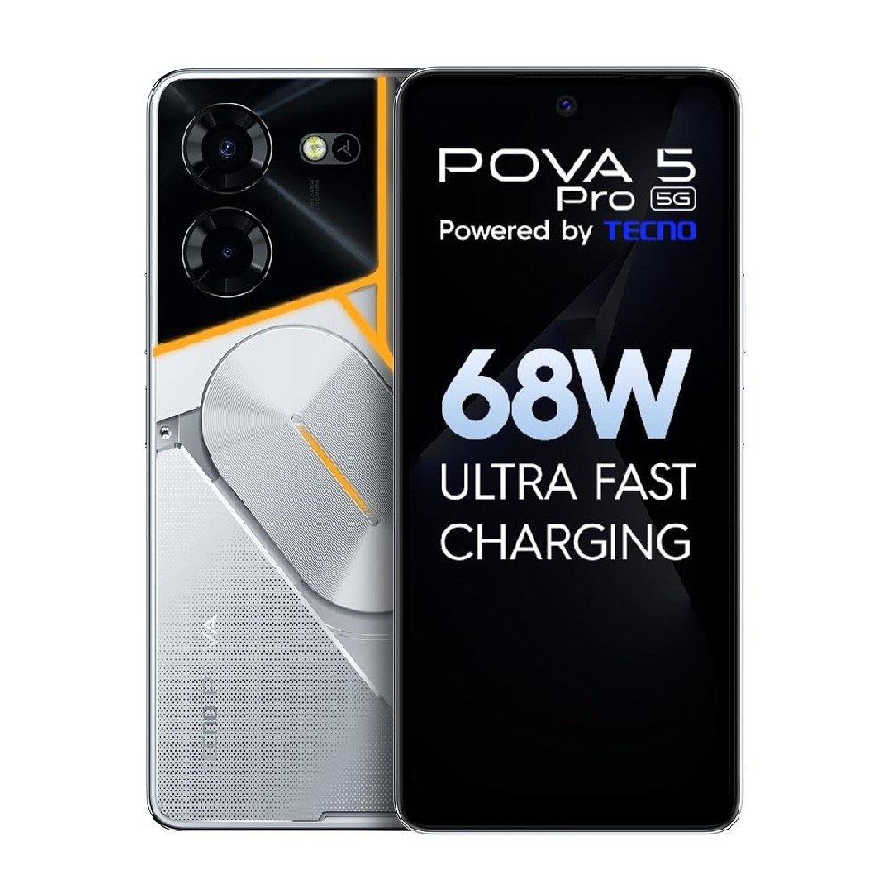 Tecno POVA Series POVA 5 Pro 5G Dual SIM Smartphone (8GB RAM,128GB Storage) 6.78 inch (17.22cm) FHD+ Display| MediaTek Dimensity 6080 (Silver Fantasy)