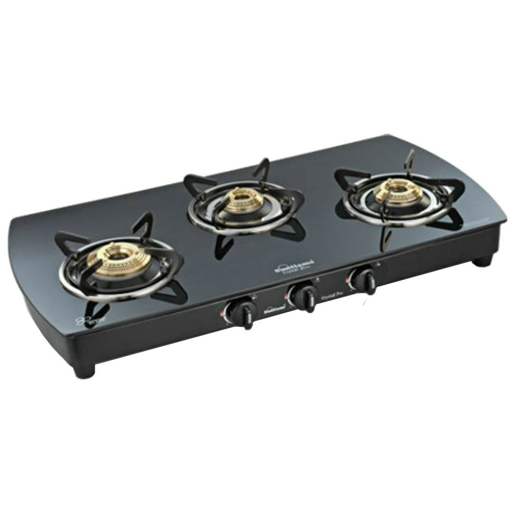 

Sunflame Crystal Plus 3B BK Cooktop with Stainless Steel Drip Trays, Euro Coated Pan Supports, Powder Coated Sheet Metal Base