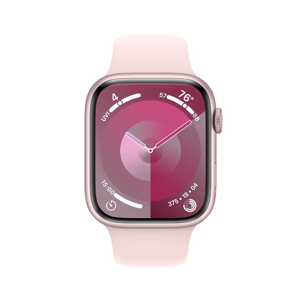 

Apple Watch Series 9 (45mm, GPS + Cellular) Pink Aluminium Case with Light Pink Sport Band - M/L Strap Size (Band fits 150-200mm wrists)