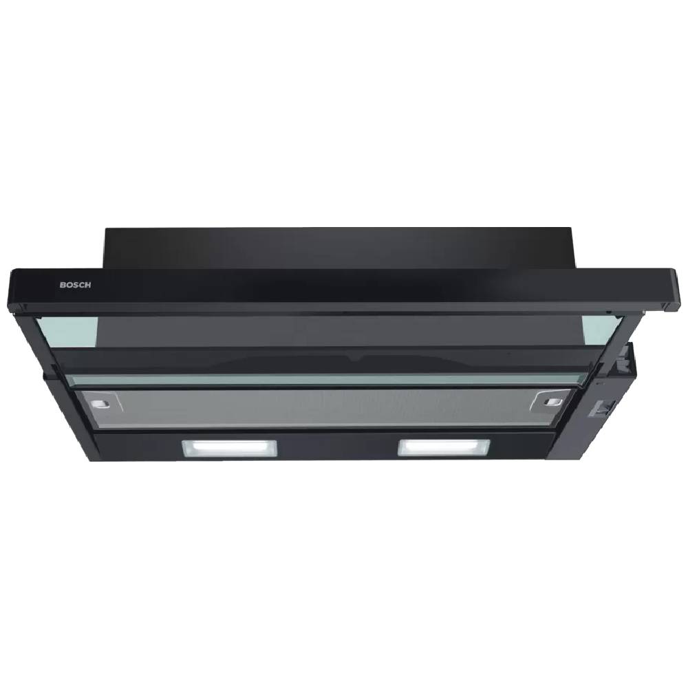 

Serie 2 Telescopic Hoods with Halogen Lighting, 125 Watts, Convertible Operating Mode, Multilayer Cassette, Washable Aluminium (Black, DHI646CQI), Bosch