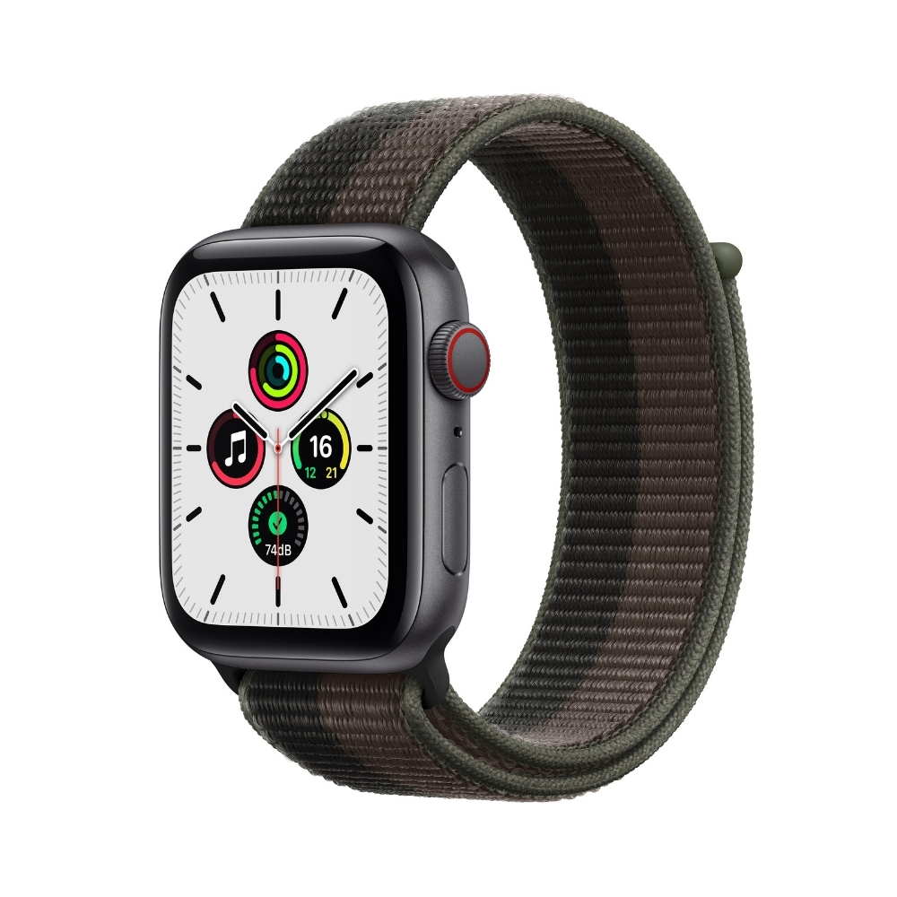 

Apple Watch SE Space Gray GPS + Cellular 44 mm Aluminium Case with Tornado Gray Sport Loop, Space grey