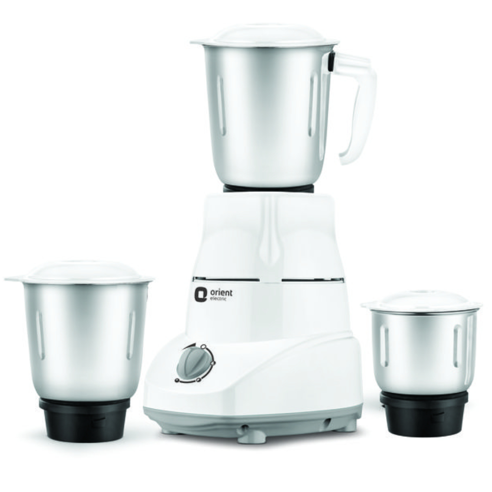 Orient Kitchen Magic 3 Jars Mixer with 3-Speed Regulator, 500 Watts, Anti-Skid Base, Nickel Blades, Thick Stainless Steel Jars, (White & Grey)