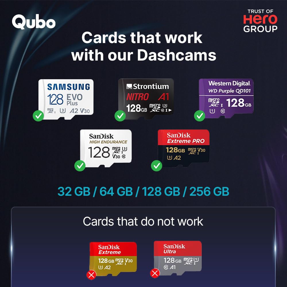 Qubo Smart Dashcam Pro 3K Rear Cam with Built-in Wi-Fi & GPS | With Hardwiring Kit Dual Channel Recording | Night Vision (Black)