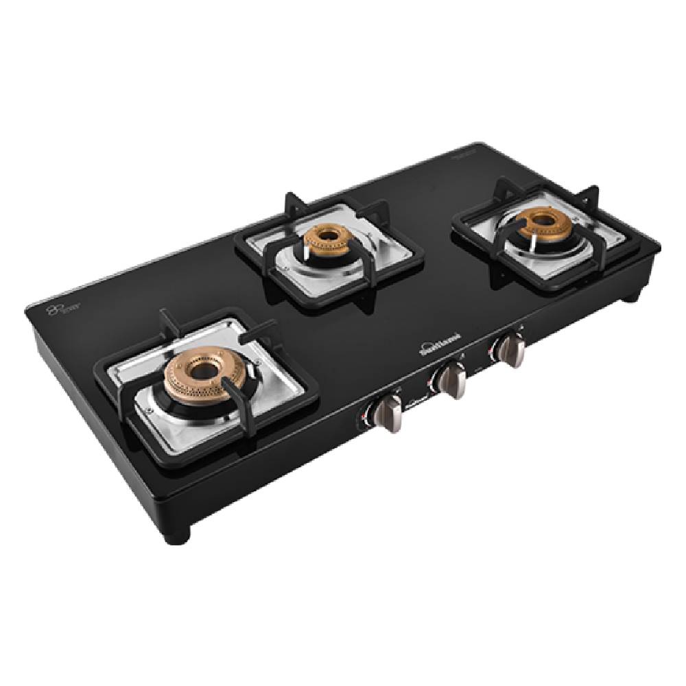 

Sunflame LPG Stove Aura with 3 Brass Burner, Cast iron pan support (Black, GTAURA3BRBK)