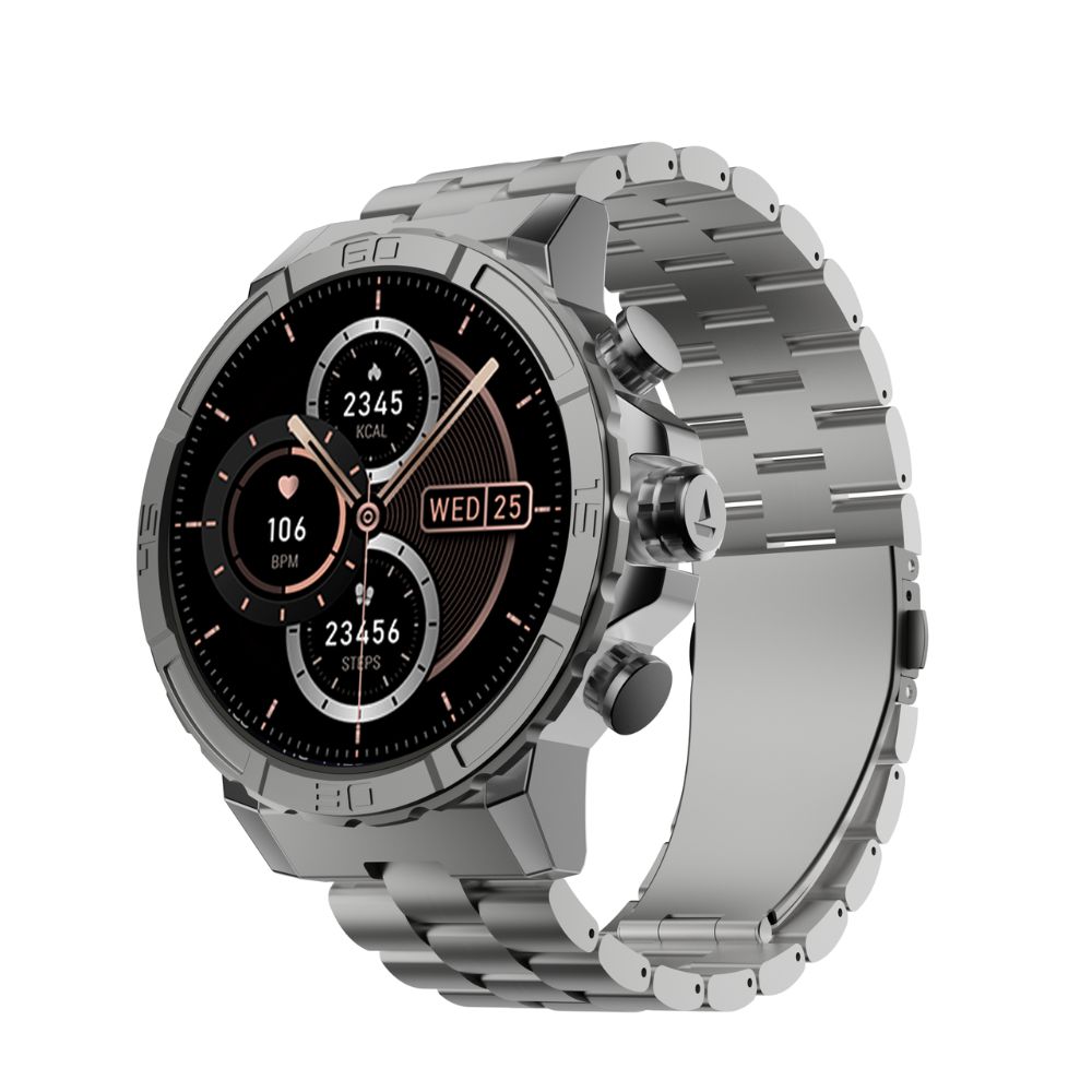 boAt Enigma X700 Bluetooth Calling Smartwatch with 1.52 inch (3.86cm) Round Always ON AMOLED Display, 100+ Sports Mode, IP67 Rating (Silver Chrome)