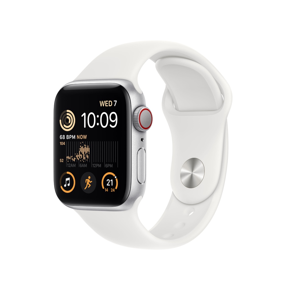

Apple Watch SE (2nd Gen) 40 mm Silver Aluminium Case with White Sport Band (GPS + Cellular)