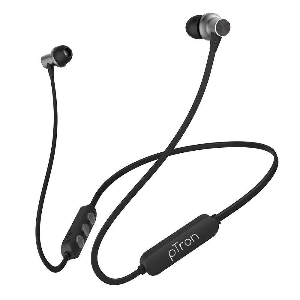 

pTron Bassfest Plus Wireless Headphones with IPX4 Water & Sweat Resistant Rating, 3-Button In-line Remote (Black & Grey)