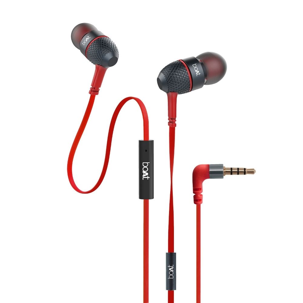 boAt BassHeads 228 in-Ear Wired Earphones with Super Extra Bass, Metallic Finish, Tangle-Free Cable and Gold Plated Angled Jack (Red)