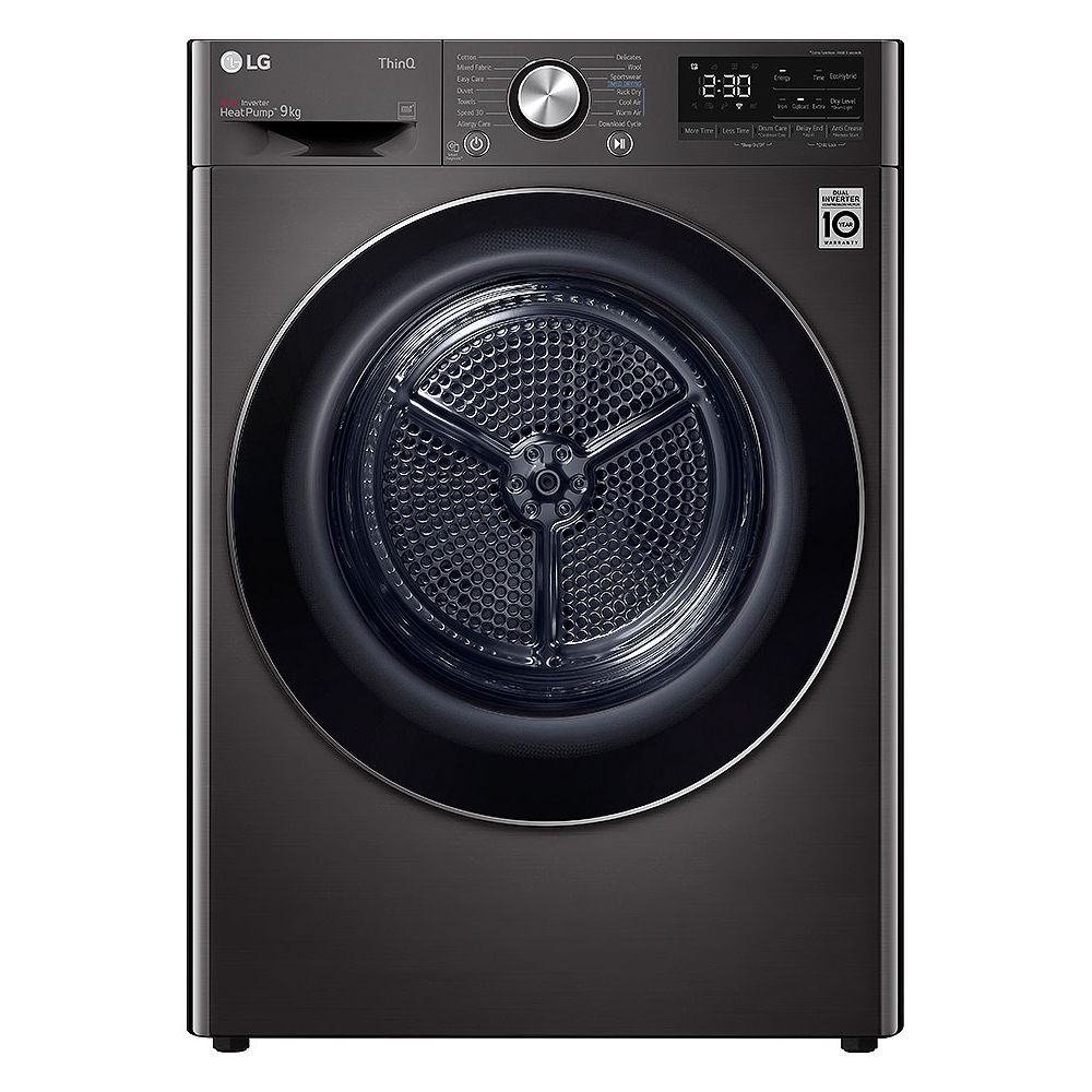 

LG 9 Kg Fully Automatic Front Load Dryer with Auto Clean Condenser & Eco Hybrid Technology (DHV09SWB, Black Steel)