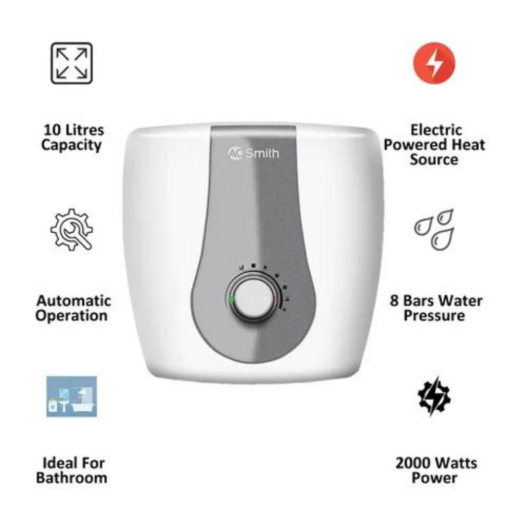 AO Smith Finesse Geyser with Double Protection, 10 Litres, Long Lasting  Anode Rod, Superior Aesthetics, Glass Coated Incoloy, High Energy  Efficiency | Vijay Sales