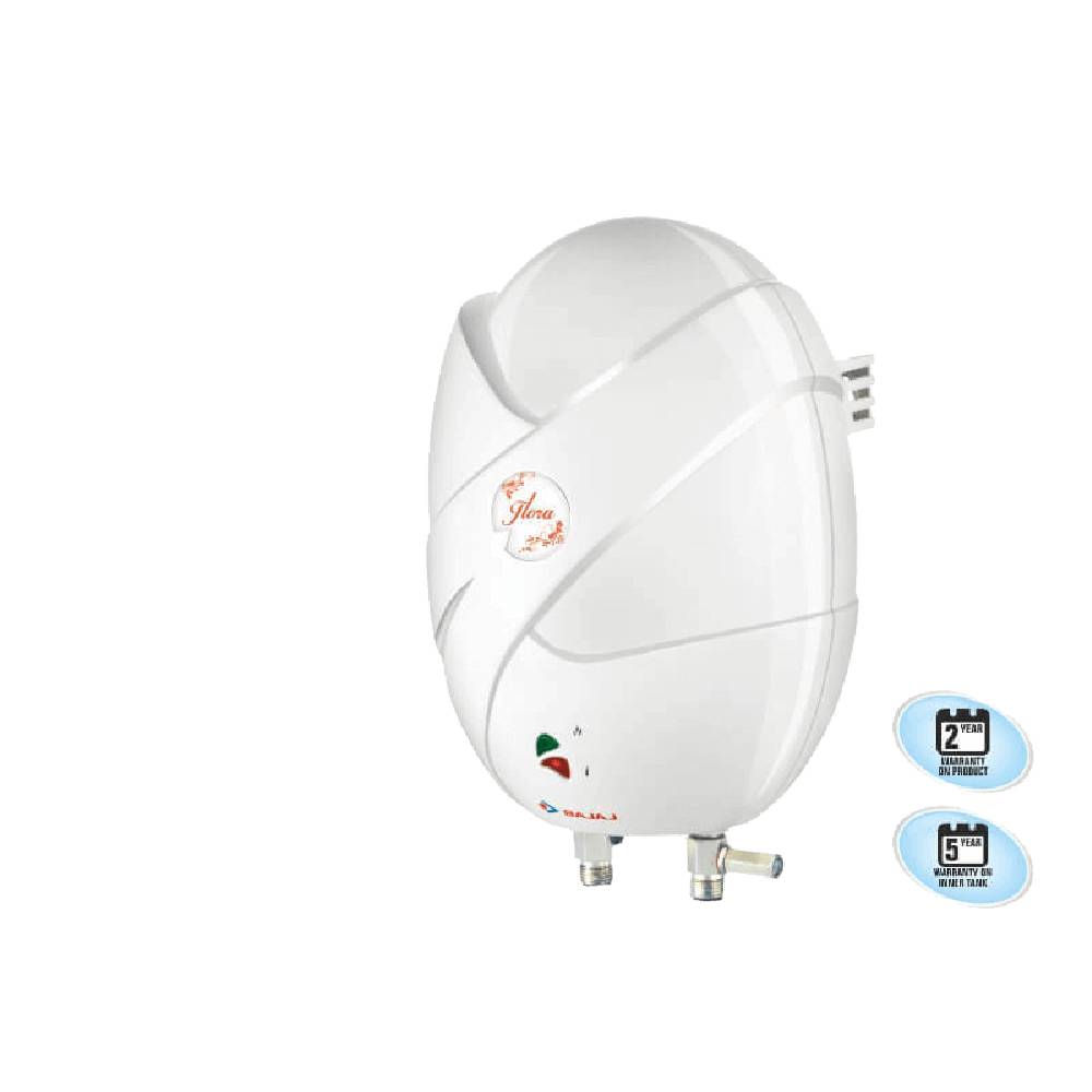 Bajaj Flora Water Heater with Thermoplastic Outer Body, 3 Litres, 3 KW,  Fire Retardant Cable, ISI Certification, Neon Indicator, Elegant Body Shell  | Vijay Sales