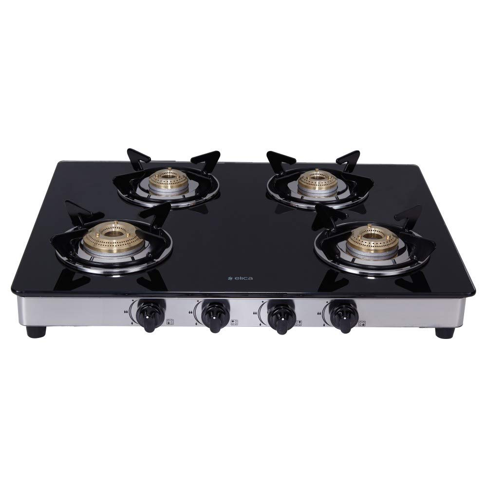 Elica 694 CT Vetro Cooktop with Auto Ignition, Stainless Steel Support Plate, High Quality Knobs, Euro Coated Grid, Robust Design (DT AI Series)