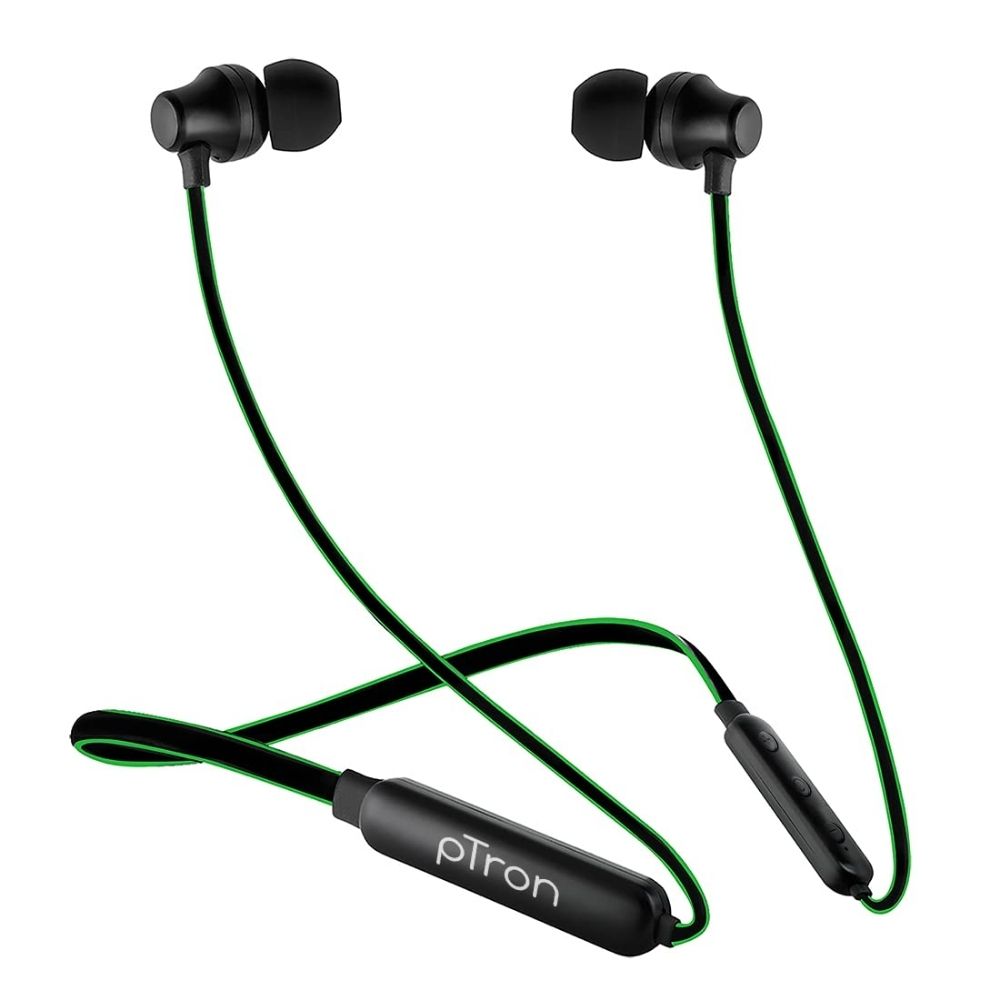 

pTron Tangent Lite Magnetic Wireless Bluetooth Neckband With Passive Noise Cancellation, 6 Hours Playback-time (Black & Green)