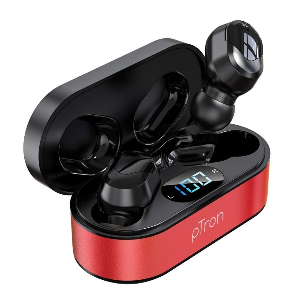 

pTron Bassbuds Plus in-Ear True Wireless Stereo Headphones with Mic, Deep Bass TWS Earbuds,IPX4 Sweat & Water Resistant Earbuds (Red & Black)