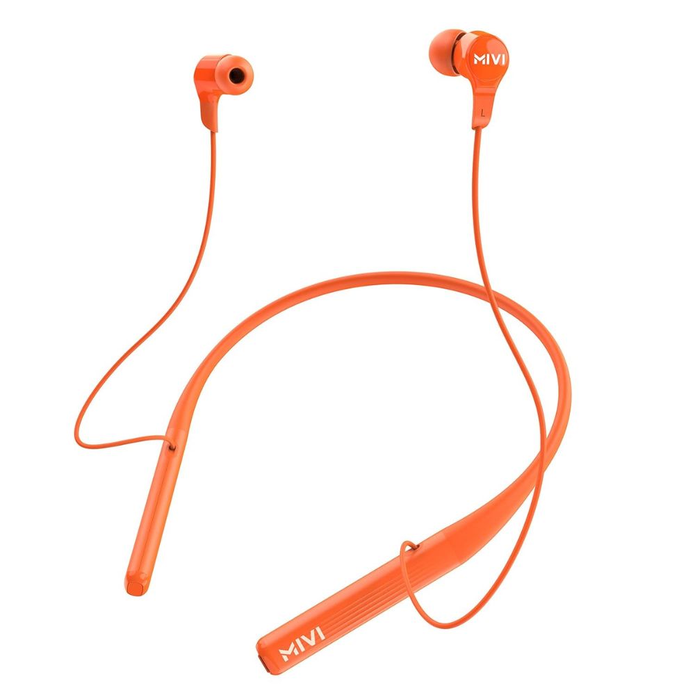 MIVI Collar 2B Wireless Neckband with 24 Hours Playback, Dual Pairing, Booming Bass (Orange)